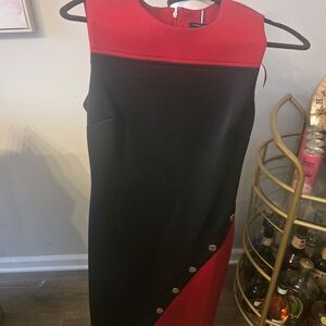 Tommy Hilfiger Red and Black Colorblock Midi Dress